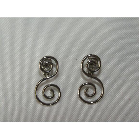 Avon Vintage Silver Tone Spun Swirls Clip On Earrings 1" Minimalist Neutral Boho - Picture 1 of 4